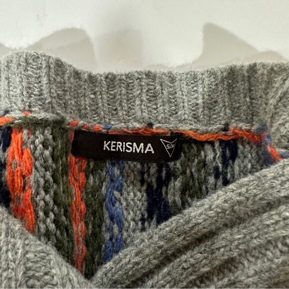Kerisma Lambswool Gray Multicolor Knit Geometric Print Sweater Shaw Size S/M - Picture 8 of 10